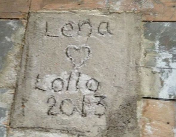 betong med Lena hjärta Lollo 2013 inristat